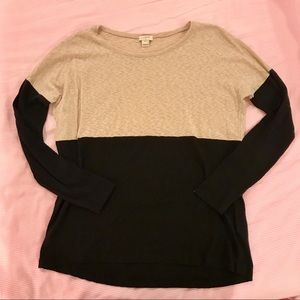 J. Crew Two Tone Tan and Black Long Sleeve Top